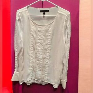 White House Black Market Textured White Blouse long sleeve size 14